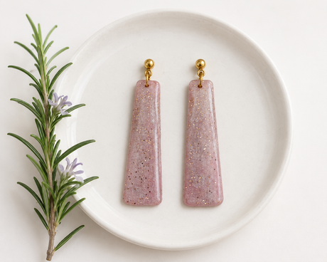 Pink and Gold Clay Rectangle Dangles - Gold Arrow Studios 