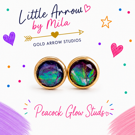 Peacock Glow Studs - Gold Arrow Studios 