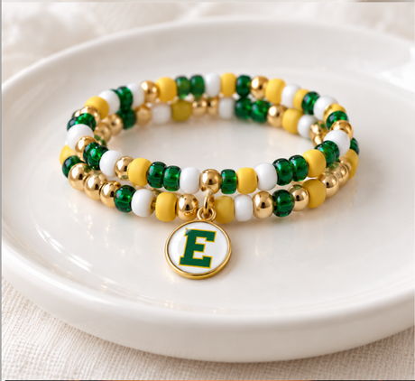 Green and Gold E Bracelet - Gold Arrow Studios 