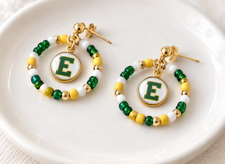 E Beaded Hoop Earrings - Gold Arrow Studios 