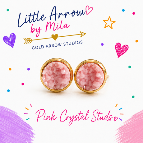 Pink Crystal Studs - Gold Arrow Studios 