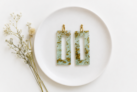 Sea Foam and Gold Dangle Earrings - Gold Arrow Studios 