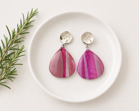 Pink Teardrop Dangles - Gold Arrow Studios 